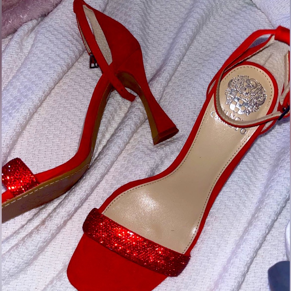 vince camuto red sparkle heels